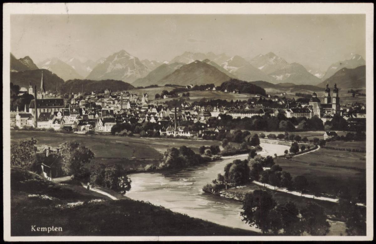 Ansichtskarte Kempten (Allgäu) PanoramaAnsicht 1910 mit