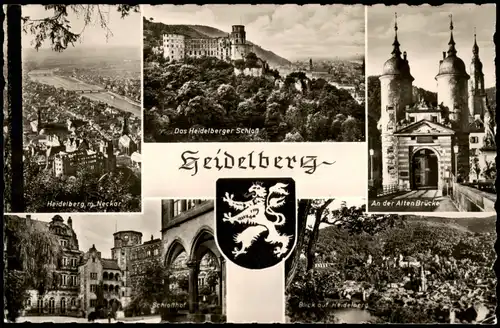 Heidelberg Mehrbildkarte mit Schloss und Stadtteilansichten 1959