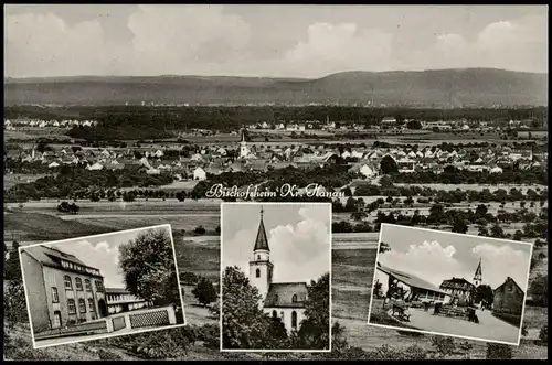 Bischofsheim (Rhön) Mehrbild-AK mit Panorama und 3 Ortsansichten 1955