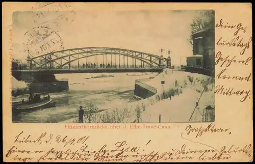 Ansichtskarte Lübeck Hüxterthorbrücke - Elbe-Trave-Canal, Winter 1901