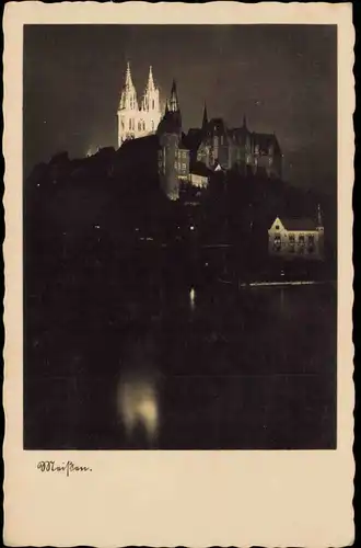 Ansichtskarte Meißen Bestrahlung der Domtürme 1940