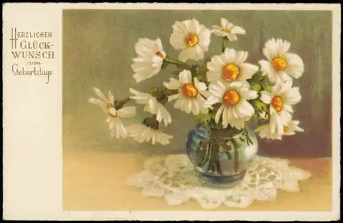 Glückwunsch Geburtstag Birthday Vase Blumen Künstlerkarte 1938  Stempel Gera