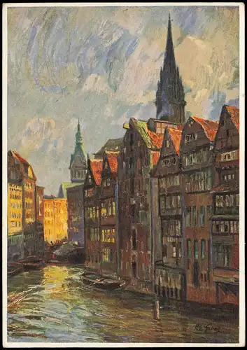 Hamburg Deichstrassenfleet nach Original-Gemälde P.E. Gabel, Künstlerkarte 1933