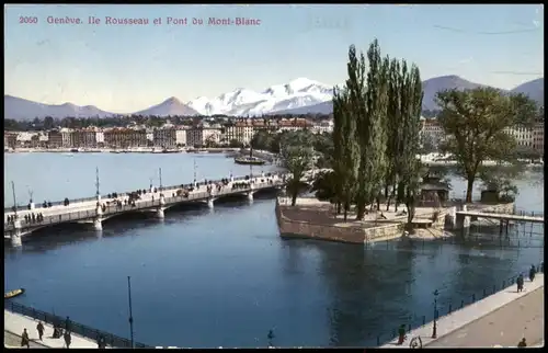 Ansichtskarte Genf Genève Ile Rousseau et Pont du Mont-Blanc Panorama 1912