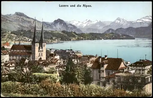 Ansichtskarte Luzern Lucerna Panorama-Ansicht Blick zu den Alpen 1910
