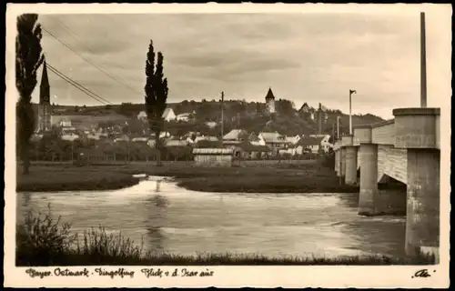 Ansichtskarte Dingolfing Stadt 1948  gel. Posthorn Band überdruck 12 Pfg.