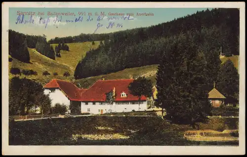 Ansichtskarte Sirnitz-Müllheim (Baden) Badenweiler Gasthaus zum Auerhahn 1918