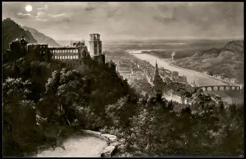 Ansichtskarte Heidelberg Schloss bei Mondschein 1963