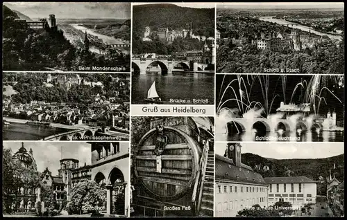 Ansichtskarte Heidelberg Gruss-Aus-Mehrbildkarte Orts-/Stadtansichten 1950