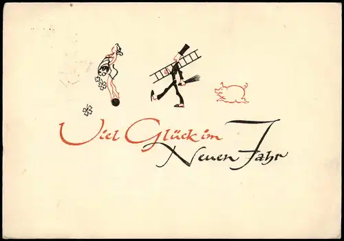 Neujahr Sylvester New Year Glücksfee Schornsteinfeger  1946 Handmade Nachgebühr