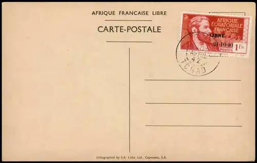 Postcard Brazzaville Arrivée du Général de GAULLE 1940  gel LIBRE Tchad 1942