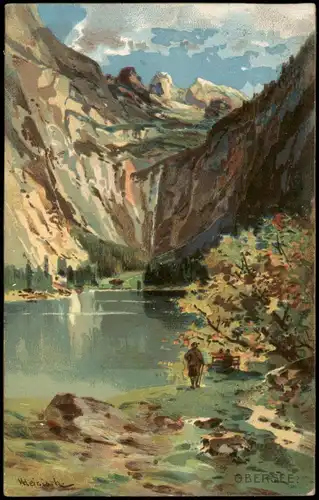 Berchtesgaden OBERSEE in Bayern als signierte Künstlerkarte 1900