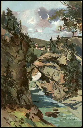 Ansichtskarte Füssen Lechfall (Wasserfall) als signierte Künstlerkarte 1900