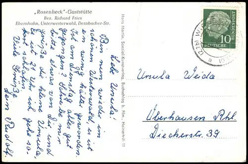 Ansichtskarte Ebernhahn-Wirges Stadt, Gaststätte Rosenheck 1956