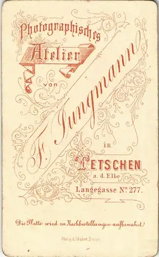 Tetschen-Bodenbach Decín Fotokunst Atelier-Foto F. Jungmann Foto Frau 1900  CdV