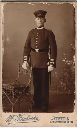Atelier-Foto aus Stettin; Foto eines Soldaten/Offizier 1900 Privatfoto CdV