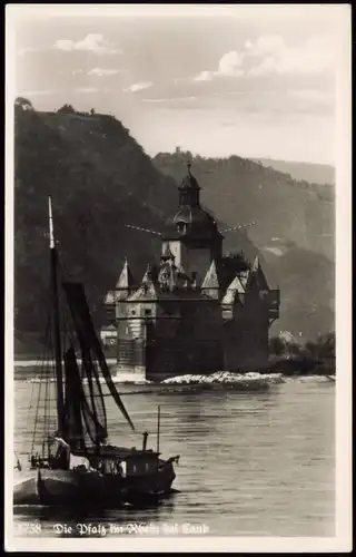 Ansichtskarte Kaub Burg Pfalzgrafenstein, Rheinschiff 1949