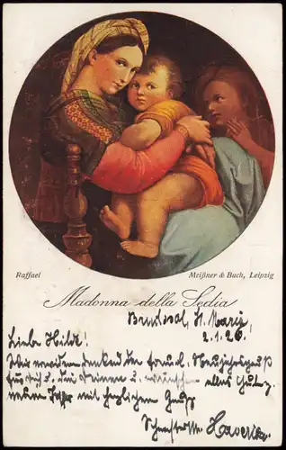 Künstlerkarte: Gemälde / Kunstwerke Madonna Raffael Werbekarte 1926