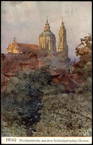 Postcard Prag Praha Nicolauskirche aus dem Schönborn'schen Garten 1910