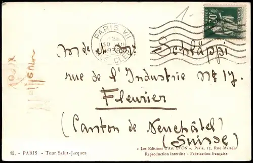 CPA Paris Tour Saint-Jacques 1936