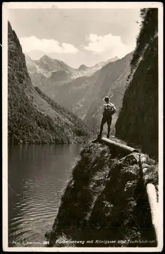 Schönau am Königssee Wanderer am Funtenseeweg mit Teufelshörner 1940