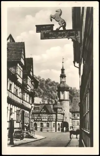 Ansichtskarte Stolberg (Harz) Partie am Hotel Weißes Roß 1955