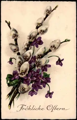 Glückwunsch Ostern / Easter - Weidenkätzchen, Feilchen Künstlerkarte 1939