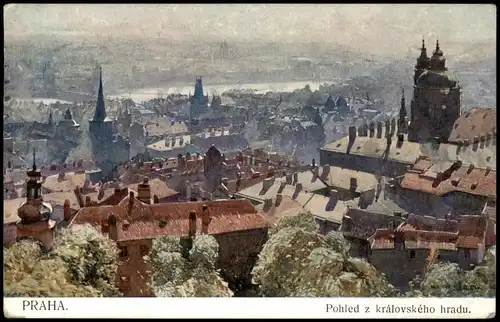 Postcard Prag Praha Blick auf die Stadt - Künstlerkarte 1911