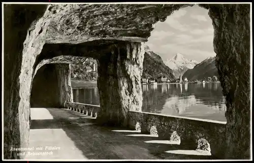 Ansichtskarte Axenstrasse Axentunnel mit Flüelen und Bristenstock 1940