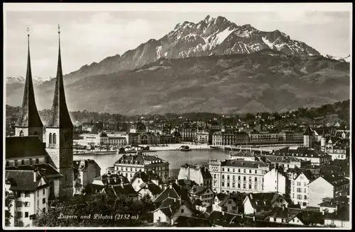 Luzern Lucerna Panorama-Ansicht mit Blick z. Pilatus (Berg Schweiz) 1940