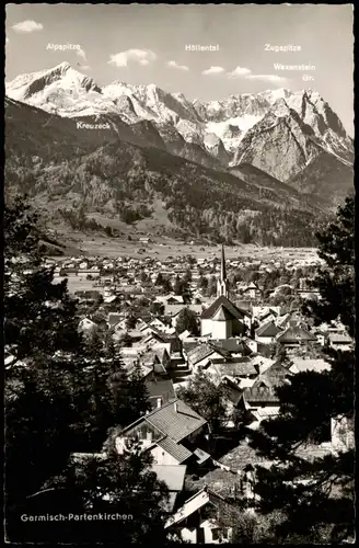 Ansichtskarte Garmisch-Partenkirchen Panorama-Ansicht mit Bergpanorama 1955