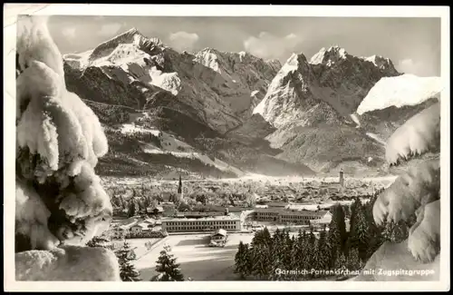 Garmisch-Partenkirchen Panorama-Ansicht, verschneite Bergwelt 1949