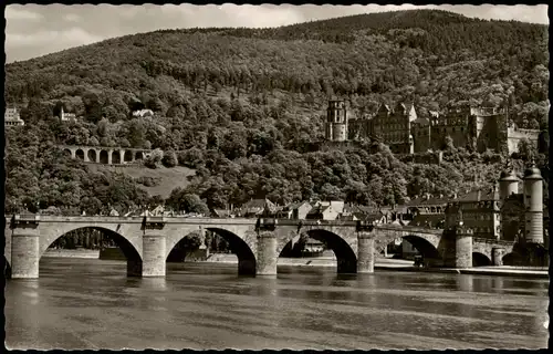 Heidelberg Blick auf Schloß, Alte Brücke, Scheffelterrasse und Schloßhotel 1960