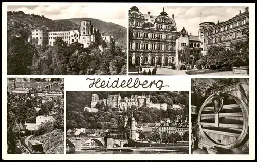 Heidelberg Mehrbildkarte mit Schloss-Fotos u. Stadtteilansichten 1955