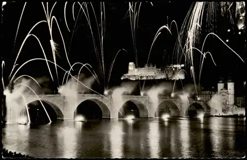 Heidelberg Heidelberger Schloss beleuchtet, Feuerwerk am Neckar 1957