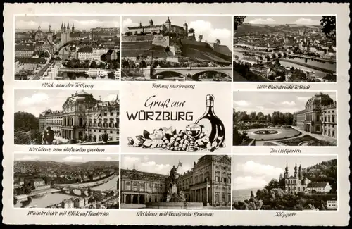 Ansichtskarte Würzburg Mehrbildkarte mit 8 Ortsansichten 1965