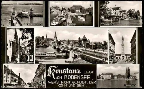 Ansichtskarte Konstanz Mehrbild-AK mit Münster, Hafen, Insel-Hotel uvm. 1960