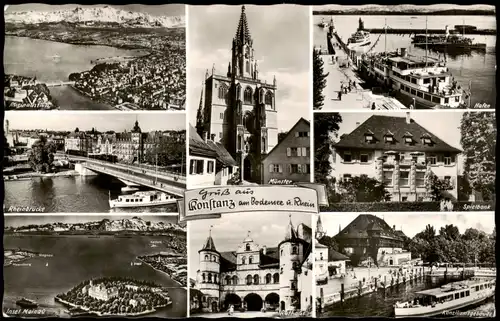 Ansichtskarte Konstanz Mehrbildkarte mit 8 Foto-Ansichten Ortsansichten 1954