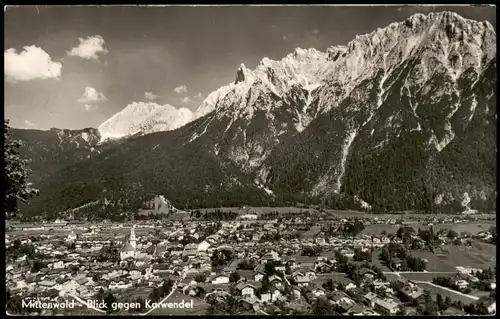 Ansichtskarte Mittenwald Panorama-Ansicht Blick gegen Karwendel Gebirge 1953