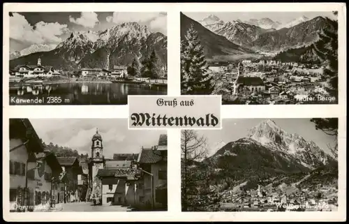 Ansichtskarte Mittenwald Mehrbildkarte mit 4 Foto-Ansichten 1954