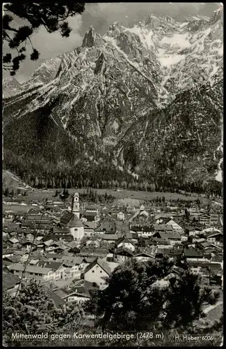 Ansichtskarte Mittenwald Ortspanorama gegen Karwendelgebirge in Bayern 1961