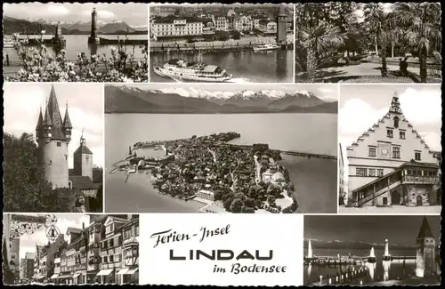 Lindau (Bodensee) Mehrbildkarte mit 8 Ortsansichten der Ferien-Insel 1960