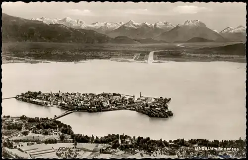 Lindau (Bodensee) Luftbild Lindau See u. Berge vom Flugzeug aus 1960