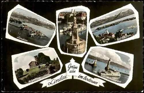 Lindau (Bodensee) Mehrbildkarte mit 5 farbigen Ortsansichten 1960