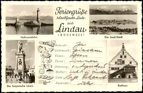 Lindau (Bodensee) Mehrbildkarte Ferien-Grüsse schreibfauler Leute 1952