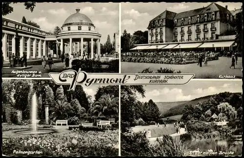 Bad Pyrmont Mehrbild-AK mit Augenbrunnen, Kurhaus, Palmengarten 1957