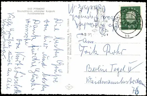 Ansichtskarte Bad Pyrmont Fontänenallee Deutschlands schönster Kurpark 1961