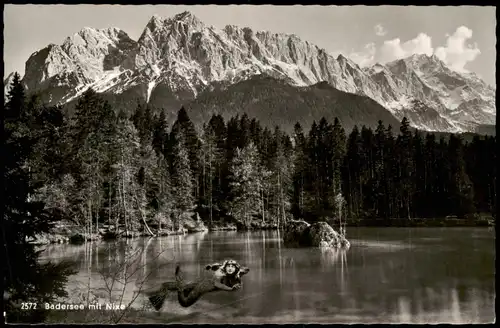 Ansichtskarte Grainau Badersee mit Nixe 1960