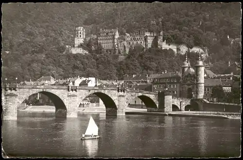 Ansichtskarte Heidelberg Stadt, Brücke und Schloß 1932