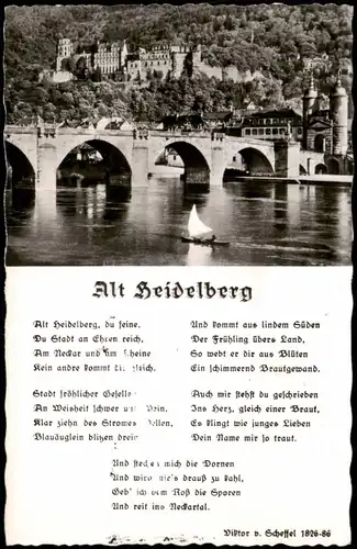 Ansichtskarte Heidelberg Alte Brücke; AK mit Liedtext "Alt Heidelberg" 1958